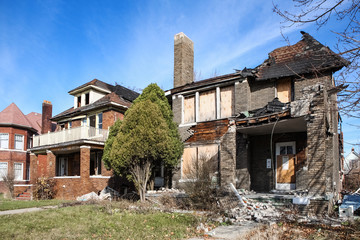 Fire damaged and abandoned houses in Detroit, Michigan