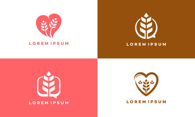 Set of Wheat Agriculture Industry logo symbol icon, Wheat Chat Talk Discuss logo, Wheat Love symbol icon