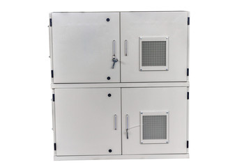 Rectangular electric cabinet isolated on a white background.