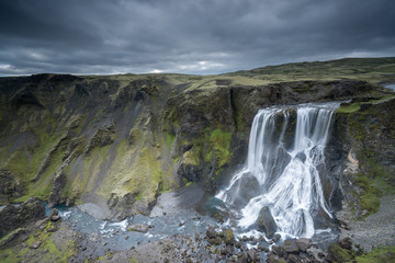 Fagrifoss waterfall in Iceland in the Summer