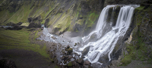 Fagrifoss waterfall in Iceland in the Summer