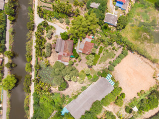 Top view of houses in typical residential neighbourhood in Ang Thong, thailand