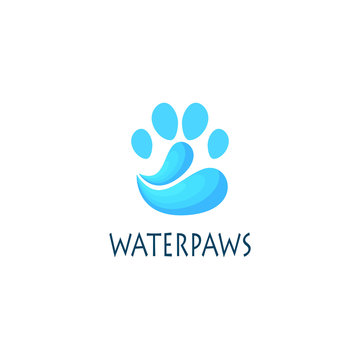 water paws logo. nature pets logo. Paws logo with water drop shapes