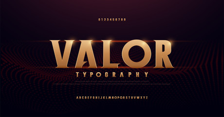 Abstract serif gold alphabet fonts. Typography modern golden for rock, music, game, future, creative, 3d font design font and number. vector illustration