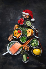 Christmas tree made of healthy food