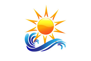 Logo sun and swirly beach waves vector mage design