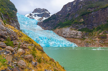 The colorful Serrano glacier inside Bernardo O'Higgins national park, Puerto Natales, Patagonia,...