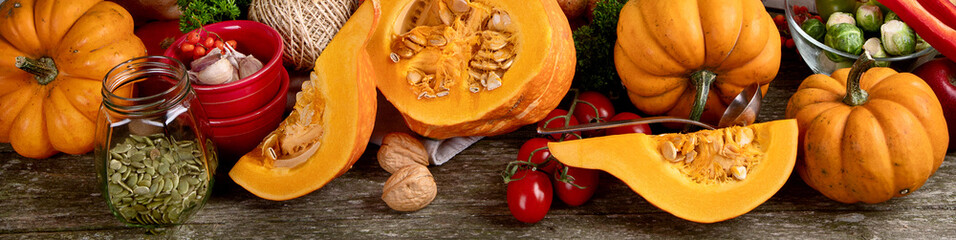 Healthy vegetarian fall food cooking background.