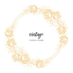 Floral frame with golden vintage rose flower