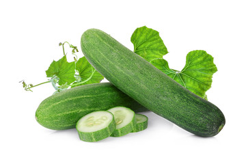 fresh cucumber with leaf isolated on white background