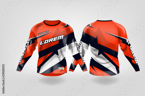Download T Shirt Sport Design Template Long Sleeve Soccer Jersey Mockup For Football Club Uniform Front And Back View Motocross Jersey Mtb Jersey Wall Mural Kareemhoppus