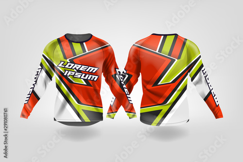 Download T Shirt Sport Design Template Long Sleeve Soccer Jersey Mockup For Football Club Uniform Front And Back View Motocross Jersey Mtb Jersey Wall Mural Kareemhoppus