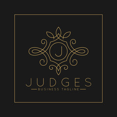 Luxurious Letter J Logo with classic line art ornament style vector