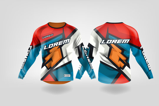 t-shirt sport design template, Long sleeve soccer jersey mockup for football  club. uniform front and back view,Motocross jersey,MTB jersey. Stock Vector  | Adobe Stock