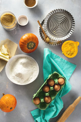 Raw ingredients for cooking pumpkin pie