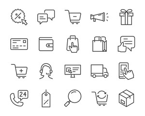 set of shopping icons, online shopping, ecommerce, sale, pay, buy, store
