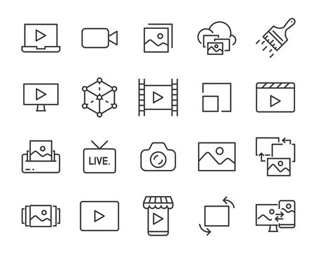 set of image and video icons,  steaming, play, clip video