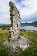 Close up of a Millennium Stone overlooking Dunvegan, in the Skye island
