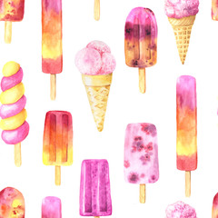 Watercolor fruit ice cream seamless pattern
