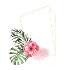 Watercolor tropical floral geometric frame