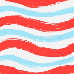 Hand drawing. Blurred image of seamless textured red, white and blue background by soft brush. Shiny. Movement and curve. Copy space. Can be use for print, paper, web or any card.