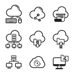 Set cloud computing linear icons for web design element
