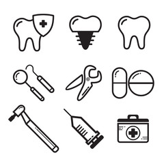 Fototapeta na wymiar Set linear dental medichine vector for website icon