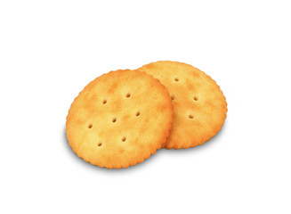 clipping path, stack of round cheese cracker cookies isolated on white color background