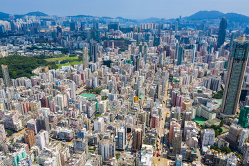 Naklejka premium Top view of Hong Kong downtown