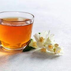 Cup of tea with jasmine flowers