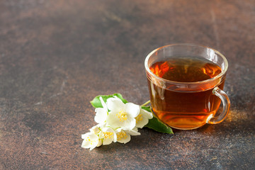 Cup of tea with jasmine flowers