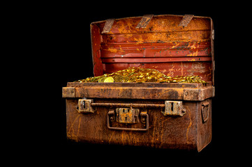 Lots of stacking Gold Coin in treasure chest
