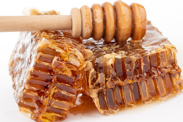 delicious honeycomb on white background