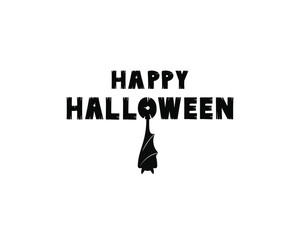 Bat silhouette, autumn halloween background, words: Happy Halloween