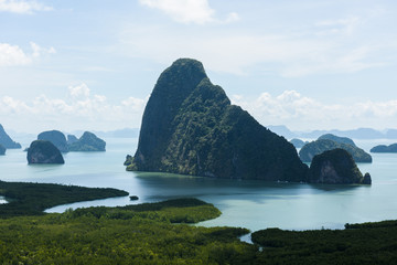 Naklejka premium Sunrise time at Samed Nang Chee mountain view point in Phang Nga Province