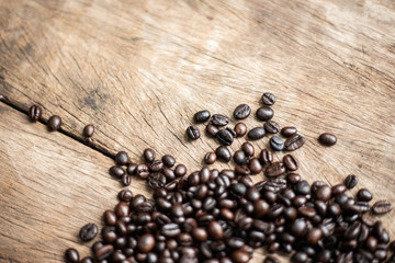 Roast coffee bean on wooden background