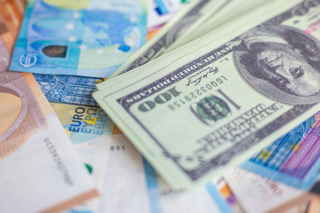 Euro union and us dollar money bank note bill background