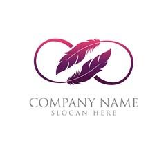 Light logo lettering with image of gradient feather