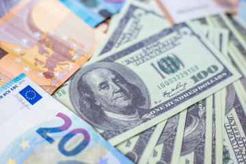 Euro union and us dollar money bank note bill background