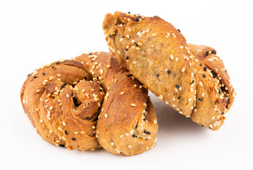 pastry with sesame and tahini on white background