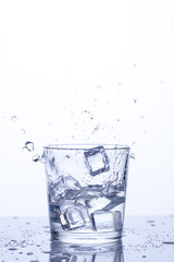 Clear water with ice in a glass