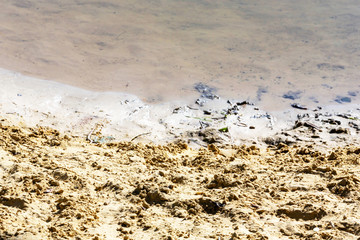 The border between the river and the sandy beach, taken close-up.