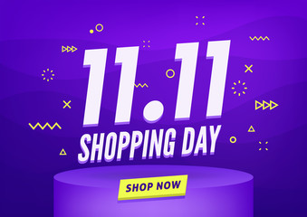 11.11 Shopping day sale poster or flyer design. Global shopping world day Sale on colorful background. 11.11 Crazy sales online.