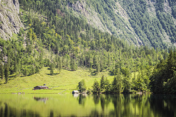 Reflection of mountain range landscape