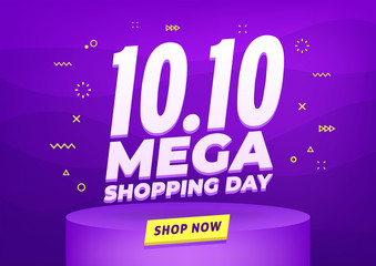 10.10 Mega shopping day sale poster or flyer design. Global shopping world day Sale on colorful background. 10.10 Crazy sales online.