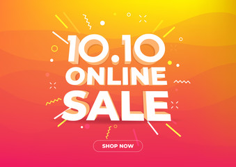 10.10 Online shopping day sale poster or flyer design. Global shopping world day Sale on colorful background. 10.10 Crazy sales online.