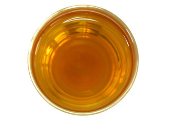 Top view a glass of tea isolated on white background with clipping path