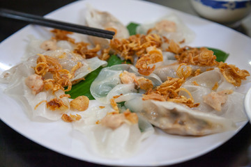 Dumplings. Food Vietnam: Tiny rice flour dumplings stuffed with shrimp.