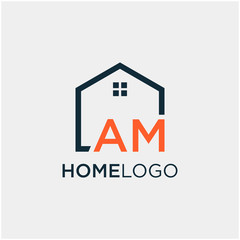 letter AM Line House Real Estate Logo. home initial A and M concept. Construction logo template, Home and Real Estate icon. Housing Complex Simple Vector Logo Template. - vector