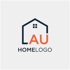 letter AU Line House Real Estate Logo. home initial A and U concept. Construction logo template, Home and Real Estate icon. Housing Complex Simple Vector Logo Template. - vector